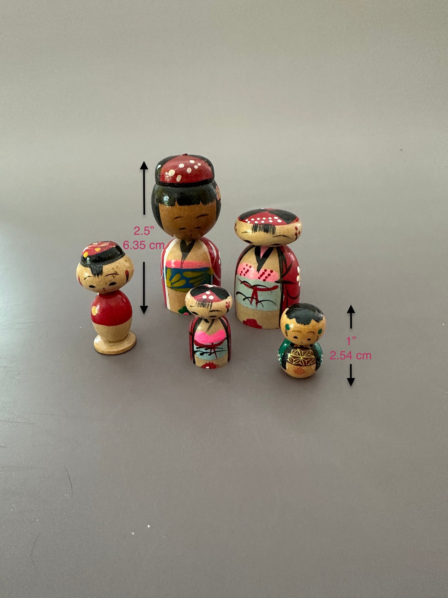 Vintage Kokeshi Bobble-Head Figures - Set of 5