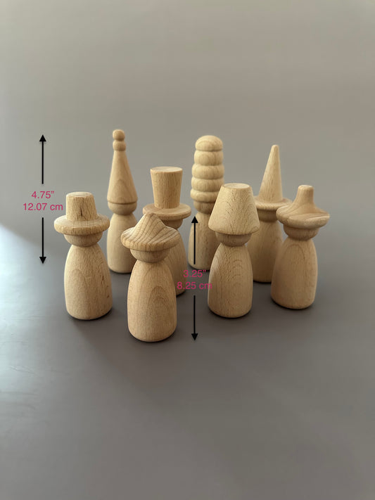 Diverse Beechwood Peg Doll Set with Interchangeable Tops
