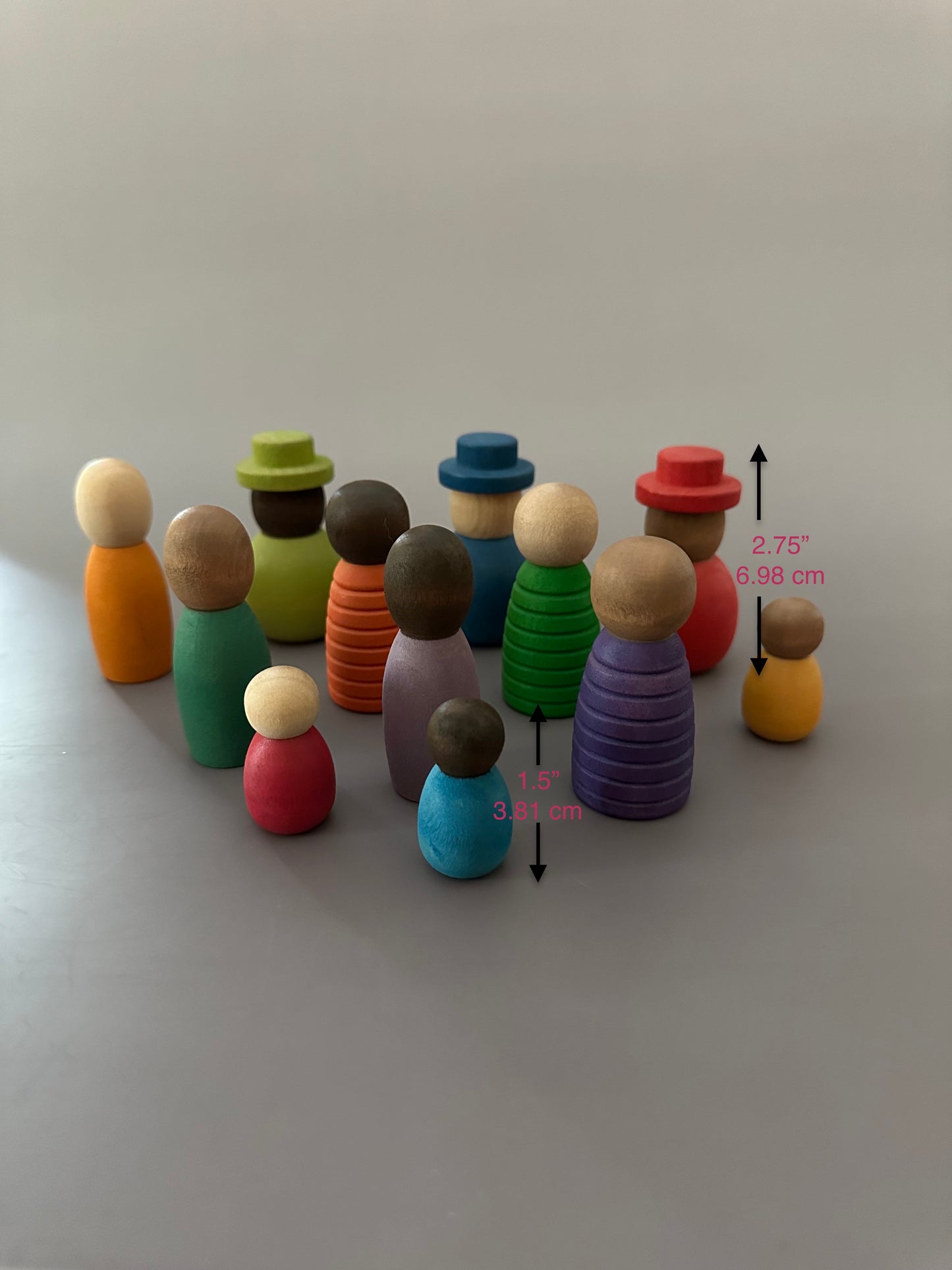 Diverse Colorful Wooden Peg Doll Set