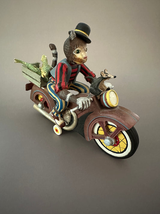 Whimsical Cat on Motorcycle