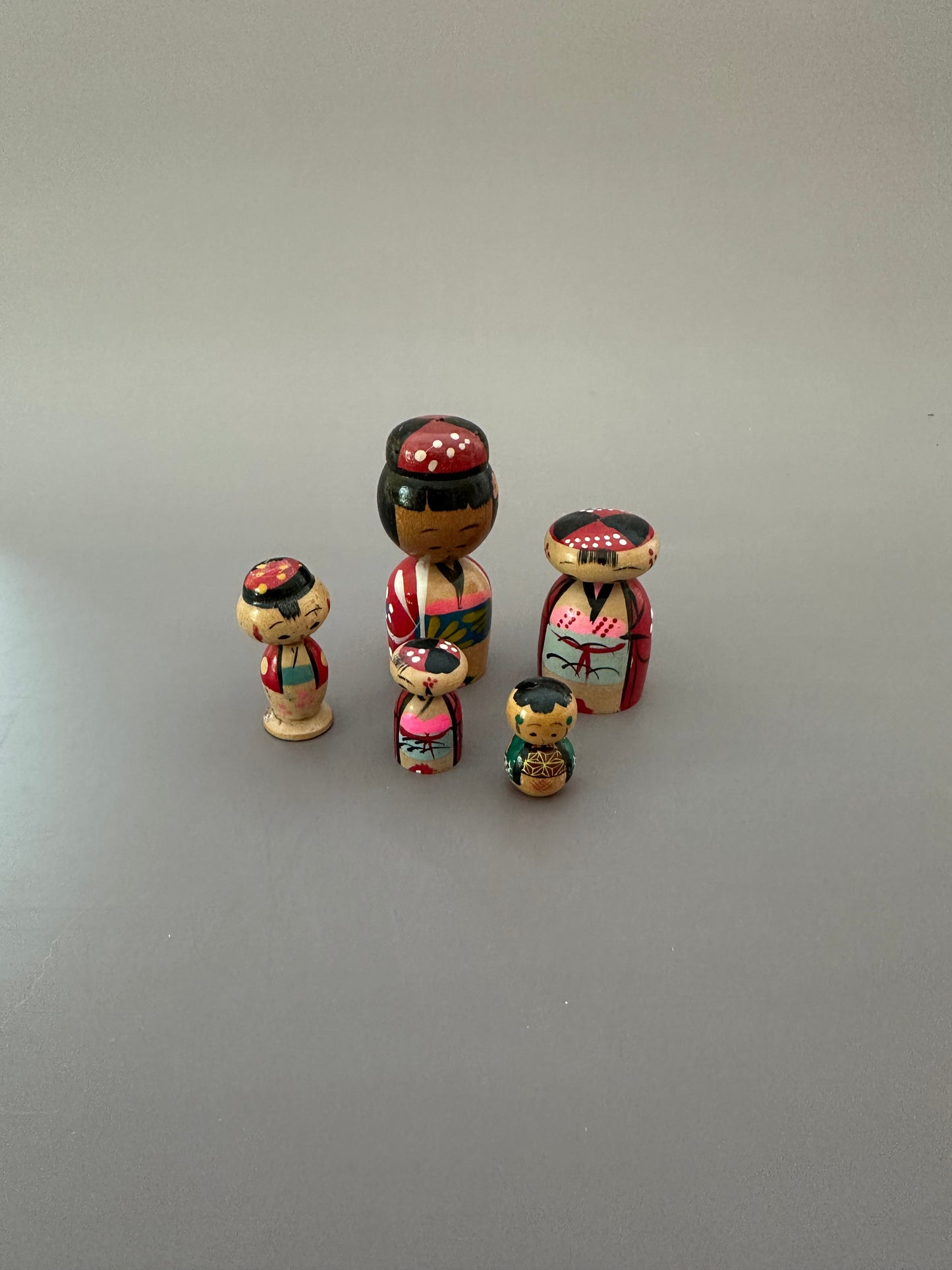 Vintage Kokeshi Bobble-Head Figures - Set of 5