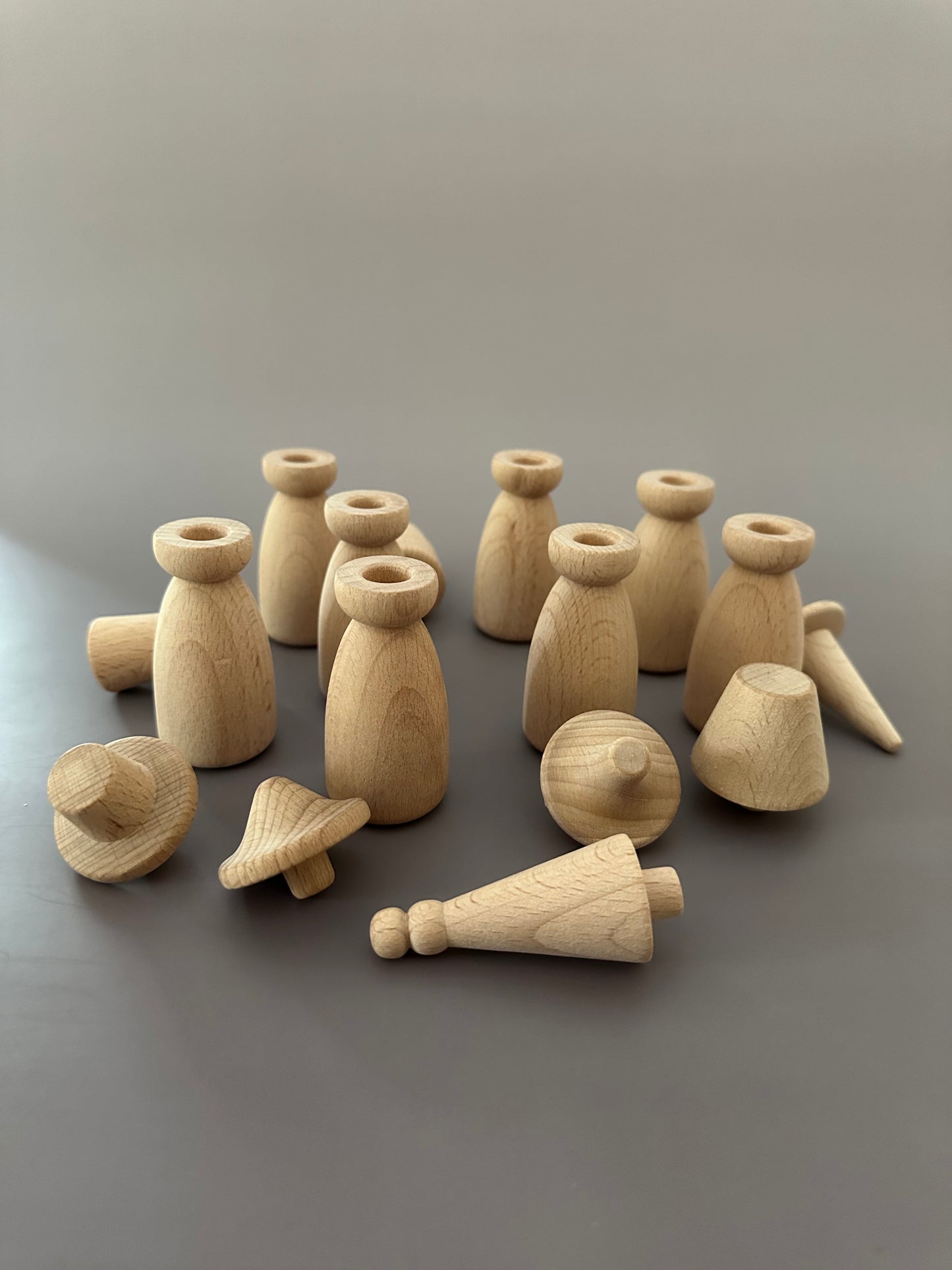Diverse Beechwood Peg Doll Set with Interchangeable Tops